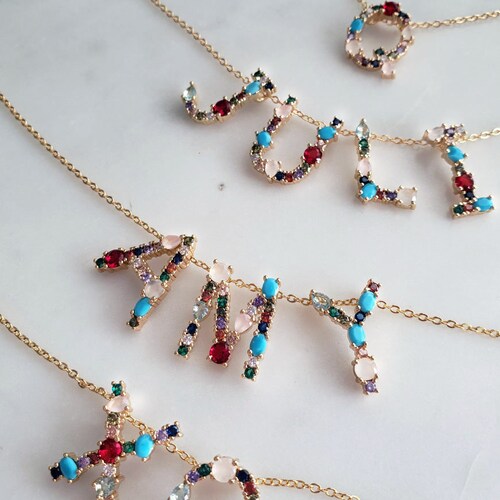 Birthstone Initial Necklacebig Letter 