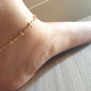 Delicate Petite Cross Anklet, Cross link Unique Anklet, Cross anklets,Cross chain Anklet,Bridesmaid Gift,valued gift,Christmas gifts