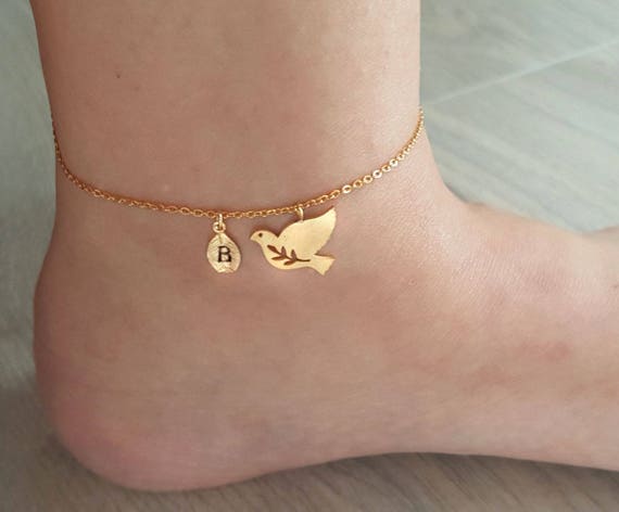 Delicate Petite Dove Anklet, Bird Anklets,cute Anklet,initial - Main Image
