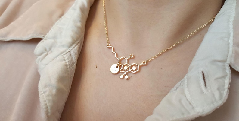 Hand Stamped Necklace chemistry necklace molecule necklace THC Necklace,THC molecule necklace Initial Disc Choker