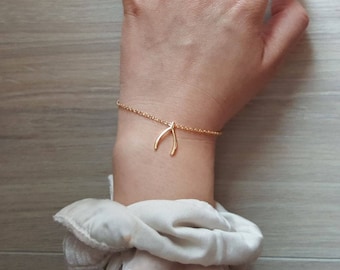 Delicate Petite Wishbone Bracelets,Delicate Wishbone Bracelet, Thin Gold Chain, Layering Bracelet ,Bridesmaid Gift