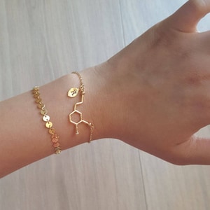 Delicate dopamine bracelet,Delicate Molecule Bracelet, birthstone,Initial coin bracelet,Thin Gold Chain,Layering Bracelet ,Bridesmaid Gift