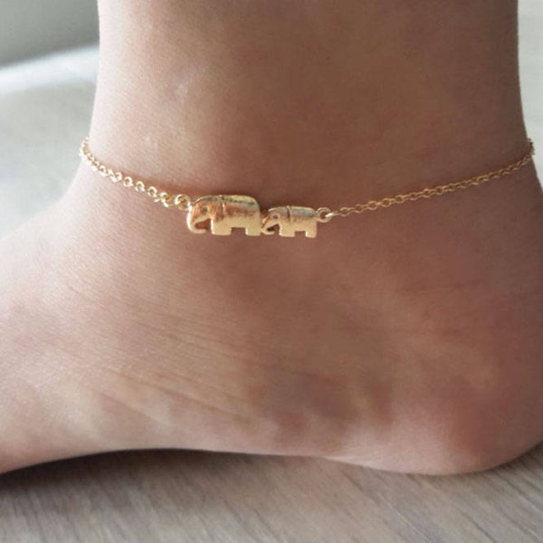 Delicate Petite Elephant Anklet, delicate Mom and baby Anklet,Unique anklet,coin Anklet,Bridesmaid Gift,valued gift,Christmas gifts,present