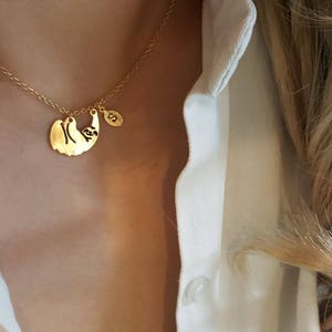 Delicate Sloth necklace,Sloth necklaces,initial leaf necklace,Layering necklace,Tiny Necklace ,Bridesmaid Gift, valued gift image 2