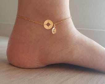 Dainty Compass Anklet, Compass anklets,delicate coin Anklet,Unique Anklet,Bridesmaid Gift,valued gift,Christmas gift,good present