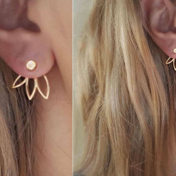 Delicate lotus ear jacket, Lotus earring,Sun ear jacket, Bar ear jacket,Bar ear cuff, chevron ear jacket, unique earring, cross earring