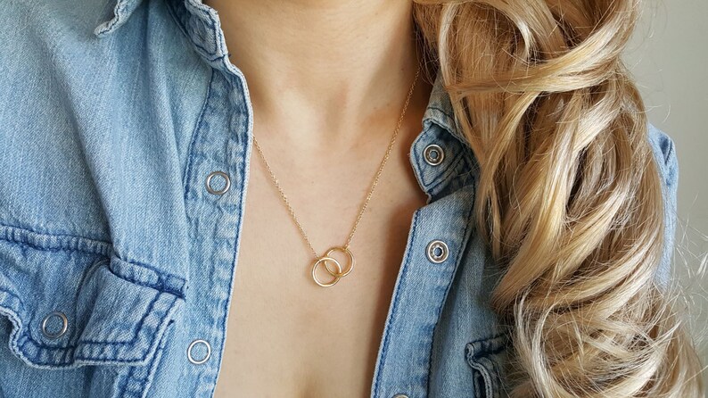 Bow Necklace Christmas gift Gold Double ring necklace Bridesmaid Gift Karma Necklace,Double Circle necklace Birthday Gift