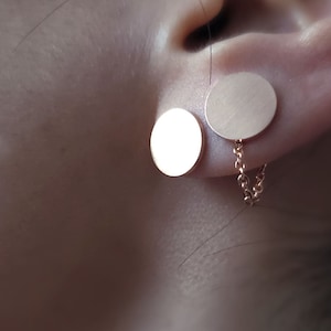 Rose gold Full moon ear jacket,circle ear jacket,moon earring,Bridesmaid Gift,Chain ear jacket, moon studs,round ear jacket