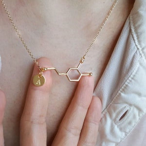 Dopamine Necklace,Dopamine molecule necklace, molecule necklace, chemistry necklace, Initial Disc Choker ,Hand Stamped Necklace