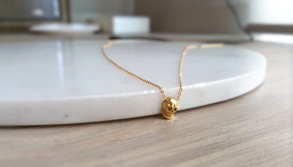 Micro Tiny Gold Skull Necklace, Minimalist Necklaces,skull