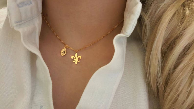 Fleur de lis necklace Flower necklace Lily mothers necklace bridesmaid gifts Christmas birthday gifts Personalized Jewelry Best Friend Gift image 1