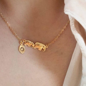 Gold Mom and baby Elephant necklace, Birthstone Necklace, Elephant choker, Birthday gift, baby elephant  Necklace  ,Bridesmaid Gift