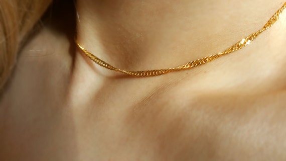 18k oro delicado collar gargantilla cadena torcida disco Etsy México