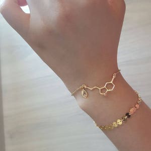 Delicate Serotonin Bracelets,Delicate Molecule Bracelet, birthstone,Initial coin bracelet,Thin Gold Chain,Layering Bracelet ,Bridesmaid Gift image 4
