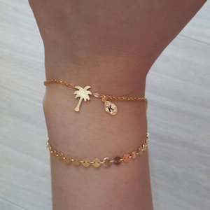 Delicate Petite Palm Tree Bracelets,Delicate Tropical bracelet,Palm tree bracelet,Bridesmaid gift,initial bracelet, Layering Bracelet