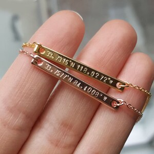 Personalized name bar necklace ,Micro Thin Minimal Coordinates necklace ,Children name necklace for women, Mothers day gift, mother necklace image 2