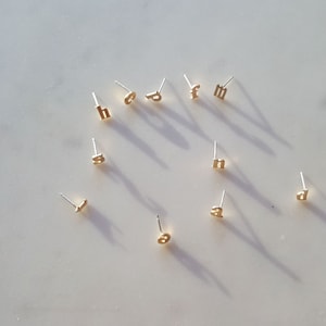 18k Gold Alphabet earring, Lower case stud earring, Alphabet stud, 925 Sterling silver post earring,Initial studs, Initial earrings image 2