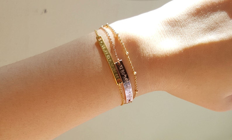 Coordinate Bracelet Bar Bracelet,Hand stamped Bracelet,Bridesmaid Gift,minimalist Rose Gold Coordinates bracelet,GPS Bracelet