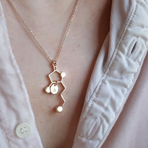 Whisky-Molekül-Halskette, Molekül-Halskette, Chemie-Halskette, Initial Disc Choker, minimalistisch, Hand gestempelt Halskette