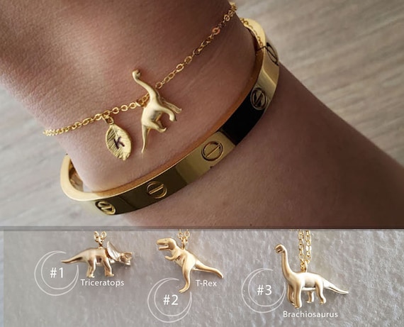 Personalised Dainty Dinosaur Bracelet/Initial Dinosaur Bracelet/Birthday Gift/Bridesmaid Bracelet/Animal Jewellery/Wedding Jewellery 027-2