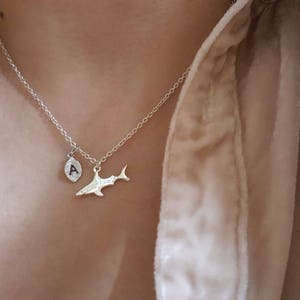 Delicate Petite Shark necklace,Shark necklaces,initial leaf necklace,Layering necklace,Tiny Necklace ,Bridesmaid Gift, valued gift