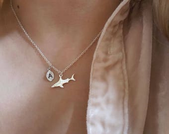 Delicate Petite Shark necklace,Shark necklaces,initial leaf necklace,Layering necklace,Tiny Necklace ,Bridesmaid Gift, valued gift