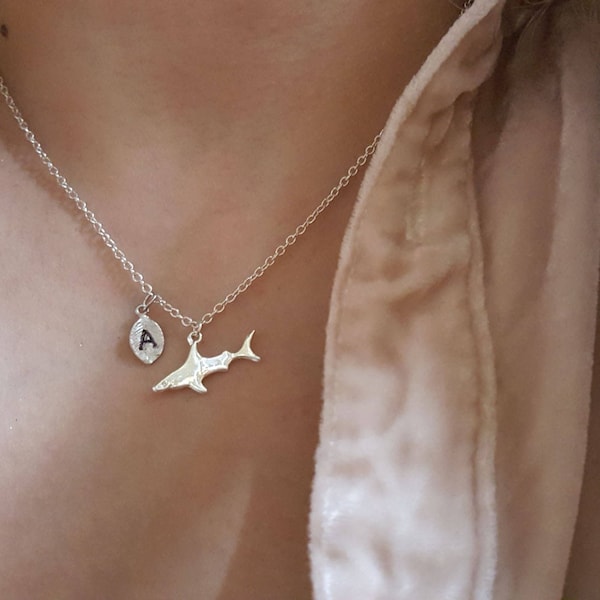 Delicate Petite Shark necklace,Shark necklaces,initial leaf necklace,Layering necklace,Tiny Necklace ,Bridesmaid Gift, valued gift