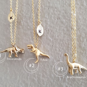 Triceratops, T-Rex, Brachiosaurus Necklace Dinosaur jewelry initial necklace mothers necklace Christmas birthday gifts Personalized Jewelry image 2