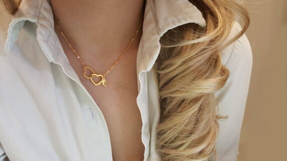 Mother and son necklace, custom Dainty double heart Necklaces for mother  and Daughter grandma gift ,Bridesmaid Gift, mother in law necklace