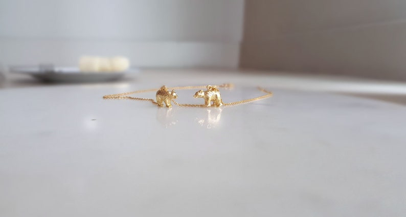 Minimal 18k Gold Bear necklace,Winter Bear Necklace,Baby Bear necklace,Bridesmaid Gift,Mothers day Necklace,birthday gift image 1