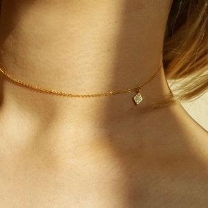 Tiny Diamond CZ Dangle Choker,Dainty Choker, gemstone choker,Tiny choker,Minimalist Necklace,lariat necklace,Bridesmaid Gift,birthday gift