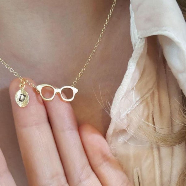 Delicate Petite eye glasses necklace,glasses necklace,optical necklace,Layering necklace,initial leaf necklace,Tiny Necklace,Bridesmaid Gift