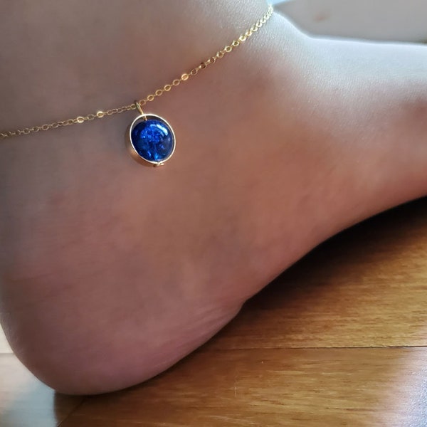 Blue Planet Anklets For Women, Planet Star Galaxy Charm Anklet for mother, Unique gift for her, back to school Classic Space Anklet for kids