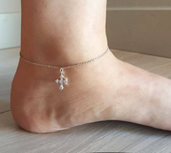Delicate Cross Anklet, Swarovski Anklet,unique Anklet, Cross
