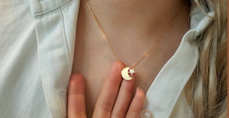Dainty Moon Star Necklace,Star Necklace,Minimalist Necklace,moon necklace,Bridesmaid Gift 18k Gold necklaces
