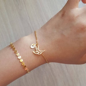 Delicate Origami Bird Bracelets,Delicate Bird bracelet,Bird bracelets, Dove bracelet,Bridesmaid gift,initial bracelet, Layering Bracelet