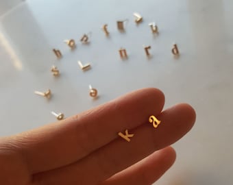 18k Gold Alphabet earring, Lower case stud earring, Alphabet stud, 925 Sterling silver post earring,Initial studs, Initial earrings