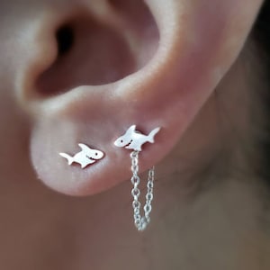 Kleine Hai Ohrringe,Sterling Silber,Hai Ohrstecker,Fisch Ohrstecker,Hai Ohr Jacke,Brautjungfer Geschenk,Kette Ohr Jacke,kleine Ohrringe