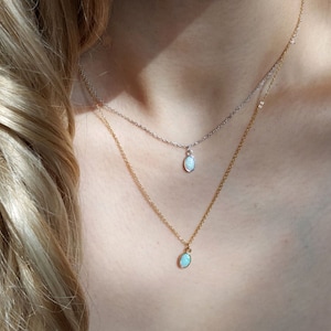 Tiny Opal Necklace,Minimalist Necklace, Natural stone necklace, Mint opal necklace,Bridesmaid Gift, White opal necklace,Birthstone necklacde