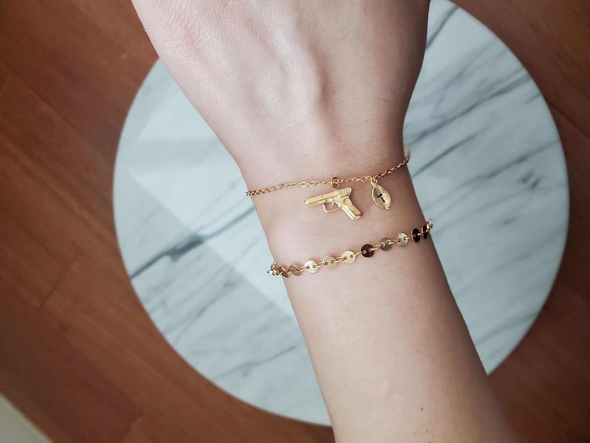 Custom Gun Bracelets ,18k gold delicate tiny Gun Bracelet for boy,Gun jewelry, Silver minimal gun charm Bracelets for kids, Pistol Bracelets