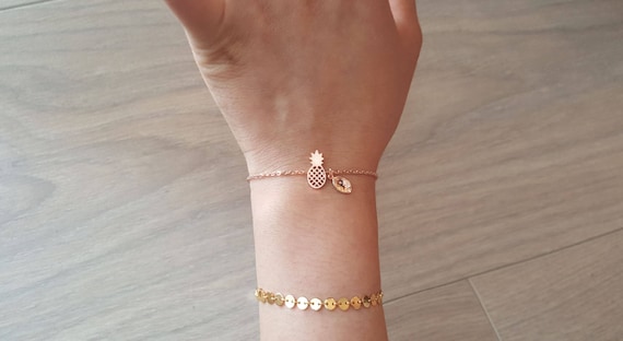 Delicate Petite Pineapple Bracelets,Delicate pineapple Bracelet, Initial coin bracelet,Rose gold bracelet,Layering Bracelet ,Bridesmaid Gift