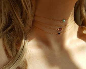 Tiny gemstone choker,Tiny bead choker,Turquoise necklace,Minimalist Necklace,Turquoise choker,rose quartz necklace,Bridesmaid Gift
