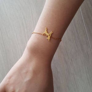 May include: A gold chain bracelet with a small gold pendant shaped like a stylized animal.
