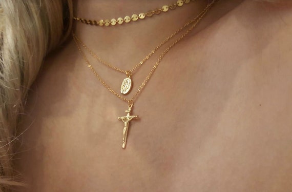 Cheap 2021 Gold Color Crystal Cross +virgin Mary Necklaces for Women Men  Religion INRI Crucifix Jesus Chain Pendant Necklace Jewelry Gifts | Joom