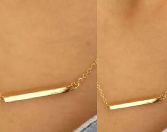 Gold Delicate bar necklace, sideway necklace,Layering necklace, Tiny Necklace ,Bridesmaid Gift, valued gift