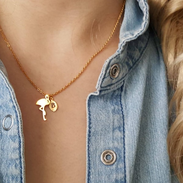 18k Gold Flamingo necklace, Flamingo Necklace, Bird necklace, Birth stone Necklace with Birthstone necklace,Bridesmaid Gift