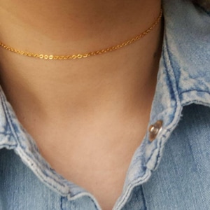 18 k Gold Kette Choker, zierliche einfache Kette Halskette, Rose Gold Choker, baumeln Kette Choker, Disc Tattoo Choker, Tattoo Choker, Geburtstag Geschenk