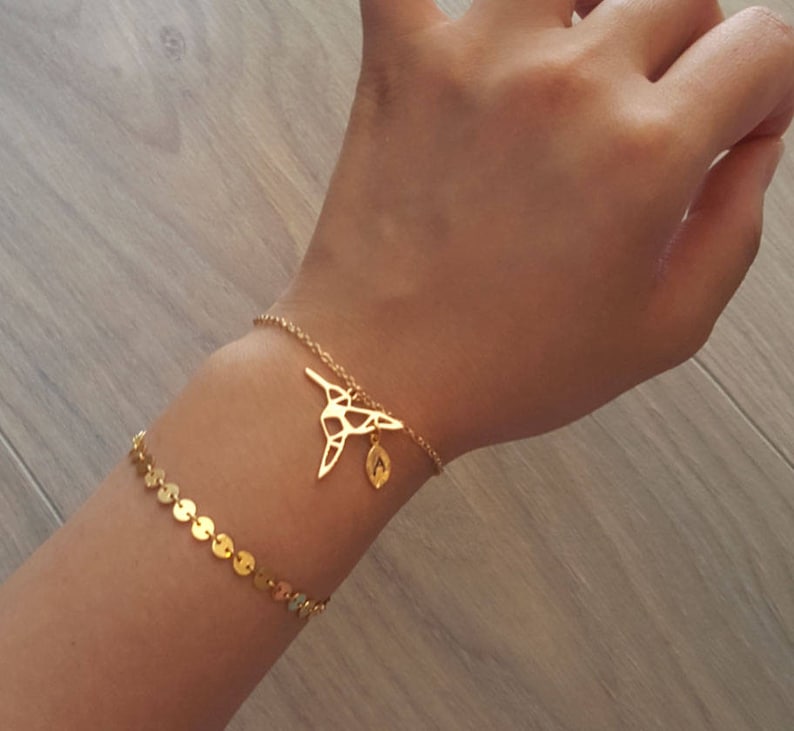 Layering Bracelet Delicate Origami Bird Bracelets,Delicate Bird bracelet,Bird bracelets,Bridesmaid gift,initial bracelet