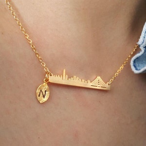 Delicate San Francisco necklace,San Francisco necklaces,city necklace,initial leaf necklace,Bridesmaid Gift,skyline necklace,Christmas gift