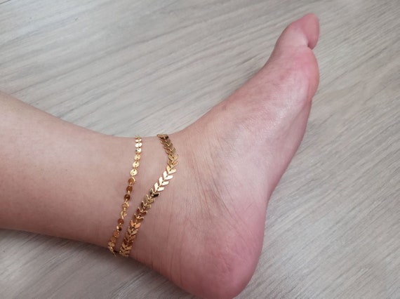 Chevron Arrow Anklet • Sequin Chain Anklet • Boho Anklets for
